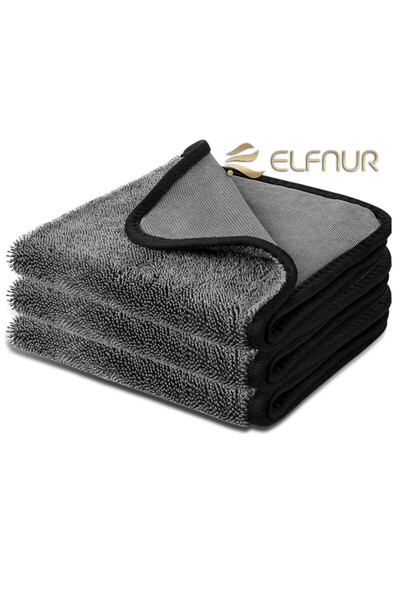 elfnur 1 Adet ) Mikrofiber Araba Yıkama Oto Kurulama Bezi 40*40 Siyah