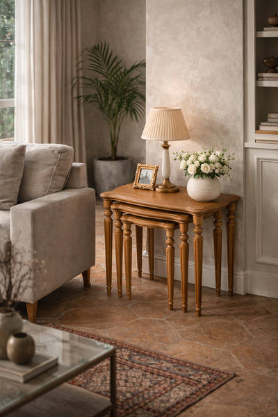 Albero Home Klasik Torna Ayaklı Ahşap Zigon Sehpa Seti