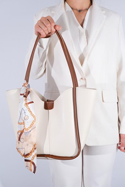 Store حقيبة كتف نسائية من الجلد موديل جولدن مع حقيبة مكياج وشال