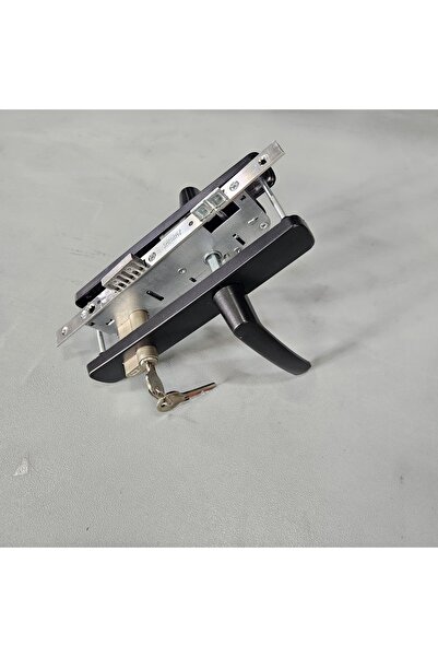 BEŞER ALÜMİNYUM Siyah Aynalı Alüminyum Kapı Kolu, Kilit ve Barel Takımı 85/35...