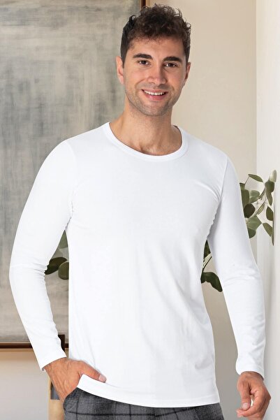 Mecit Pijama Mecit 2850 White Bicycle Collar Long Sleeve Lycra Cotton Men's T...