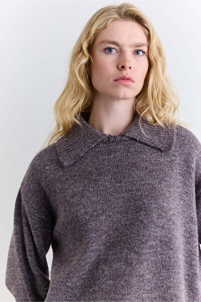 Manuka Wide Collar O Oversized Sweater Mürdüm