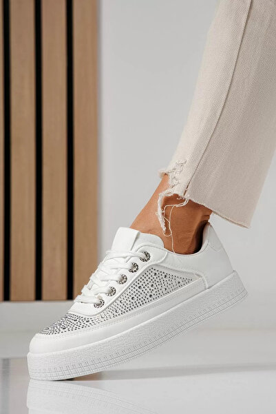 Zaira Γυναικεία λευκά πάνινα παπούτσια από οικολογικό δέρμα Rania #24176 - 40