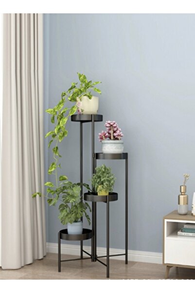 Raffine حامل نباتات معدني بأربعة أرفف وقاعدة بلاستيكية، منظم عرض نباتات للاست...