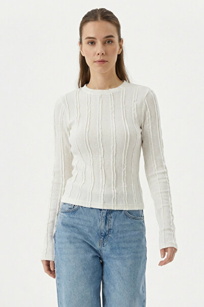 Bigdart Women's Textured Knitted Blouse 980 - White