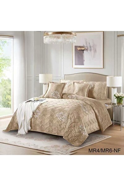 Meral Double winter bedspread with a floral pattern and faux fur cover for wa...