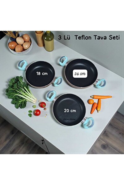 ÇEÇEN HOME 3-Piece Teflon Pan Set Without Lid Pan Set Egg Pan Double-Handled ...