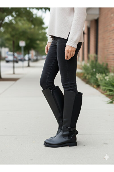 oflamaz أحذية نسائية طويلة بتصميم فيشمان مع سحاب خلفي ومشبك، لون أسود، مناسبة...