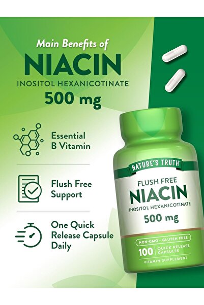 Nature's Truth Flush Free Niacin Vitamin B3 Inositol 500 mg 100 Quick Release...