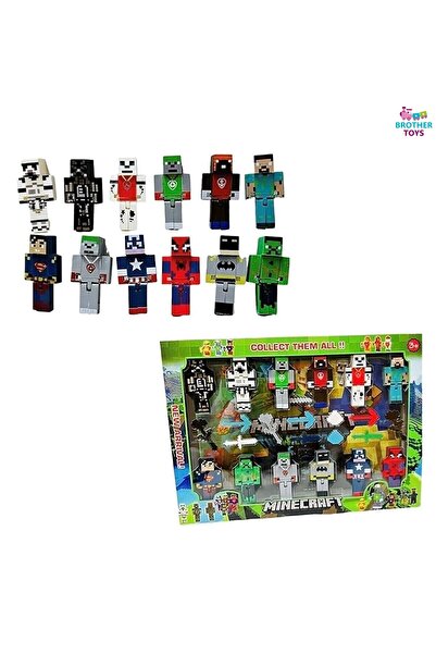 Brother Toys 12 Li Süper Kahraman Oyuncak Figürleri 23 Parça Minecraft Yapı O...
