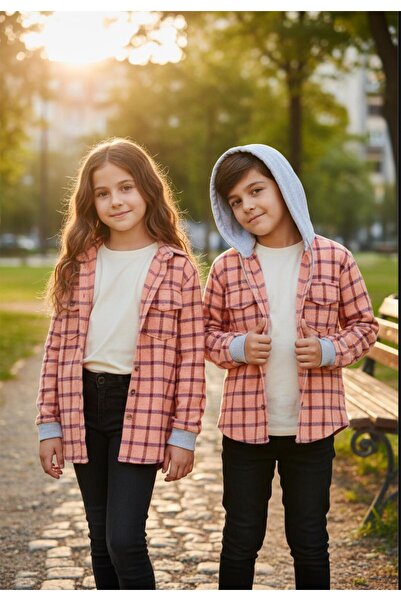 Gala kolu lastkli kapüşonlu çizgili UNİSEX çocuk gömlek