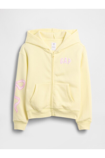 GAP Kız Çocuk Sarı Relaxed Logo Fermuarlı Sweatshirt