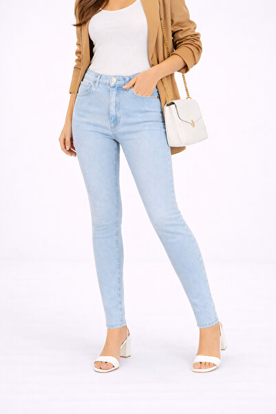 DELDNM بنطال جينز نسائي من Elisa باللون الأزرق الجليدي فائق النحافة وقابل للت...