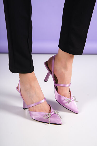 guijarro حذاء نسائي بكعب عالٍ ومقدمة مدببة مزين بفيونكة من الساتان