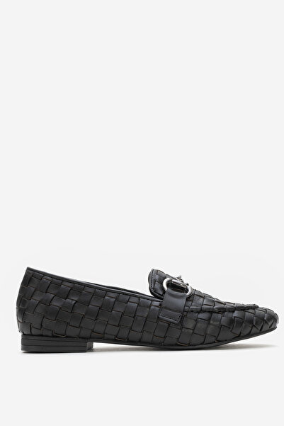 Dericlub Women's Buckled Braided Loafer Real Leather Zy 8198 Black