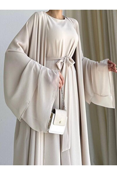 MELEK ARAZ Bej Anna Şifon Abaya Takım