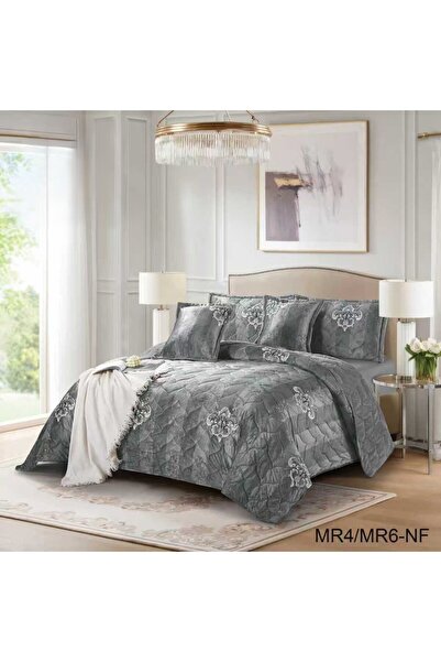 Meral Double winter bedspread with a floral pattern and faux fur cover for wa...