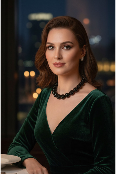 Happyline Siyah Büyük Top Kolye, Abiye Kolye, Choker Kolye, Tasarım Kolye, Şı...