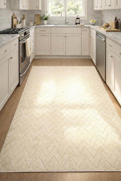Raschel Carpet Yıkanabilir Leke Tutmaz Moopy Krem Dokuma Mutfak Halısı Kaymaz...