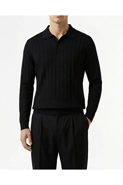 TerziAdemAltun Italian Style S Slim Fit Polo Neck Knitwear Sweater Black T14487