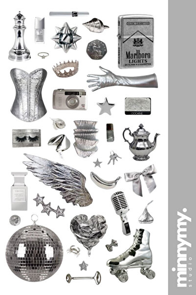 Silver Collection Sticker, Çıkartma, Ajanda, Günlük, Planlayıcı, Bullet Journal , Scrapbook