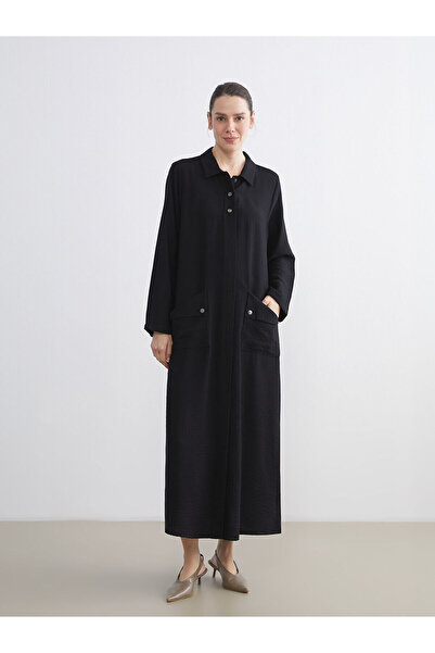 LC Waikiki Season Deals from Rmz Clothing Black Shirt Collar Linen Look Dress