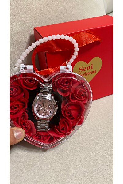 T-GOER 14 Şubat’a Özel Sevgililer günü Özel Kalpli Güllü Hediye Kutulu Saat