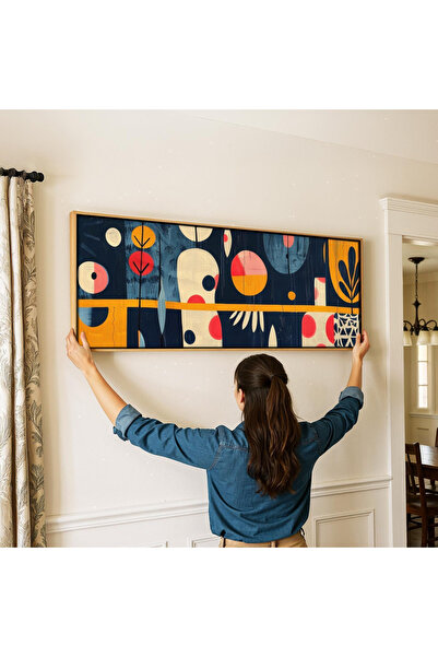 woodhomeworks Tek Parça Gerçek Ahşap Yatay Panorama Çerçeveli Tablo kahve geo...