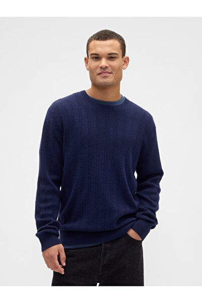 GAP Erkek Lacivert CashSoft Ribbed Bisiklet Yaka Kazak