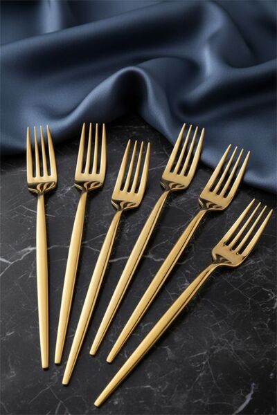 Bayev Lisbon Gold 6-Piece Stylish Dinner Forks - Stainless Steel Dinner Forks...