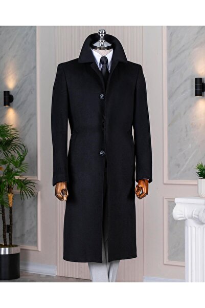 TerziAdemAltun Italian Style Classic Mold Wool Blended Cashmere Men's Coat Bl...