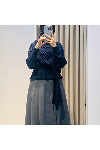 Tığ Triko Tricot Bluz with Hair Braid Pattern and Shawl Detail