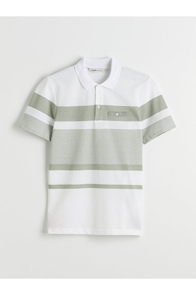 LC Waikiki White Polo Neck Striped Mercerized Look Men's T-Shirt
