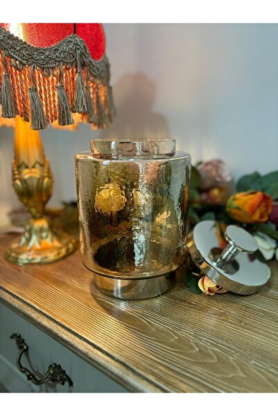 DoraHomeDekor Γυάλινο μεταλλικό βάζο με καπάκι