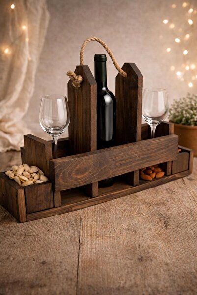 The N Wood El Yapımı Rustik Ahşap Organizer – Şişelik & Kadehlik Sunum Standı