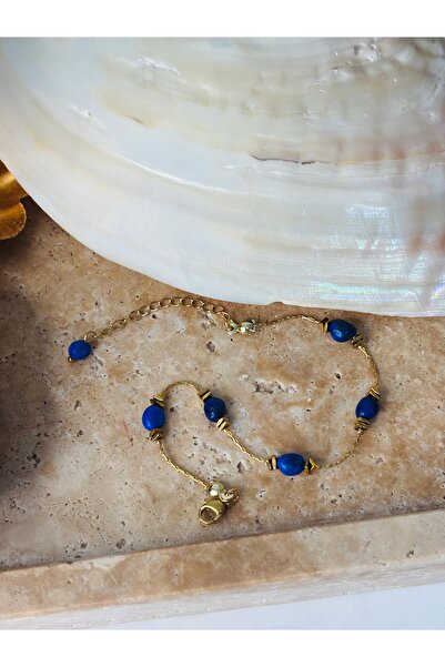 By Song Aksesuar Lapis Lazuli Natural Stone Bracelet with Steel Chain