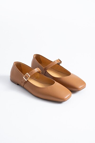 Moda Pie Blumest Balerina plată din piele naturală pentru femei, piele maro