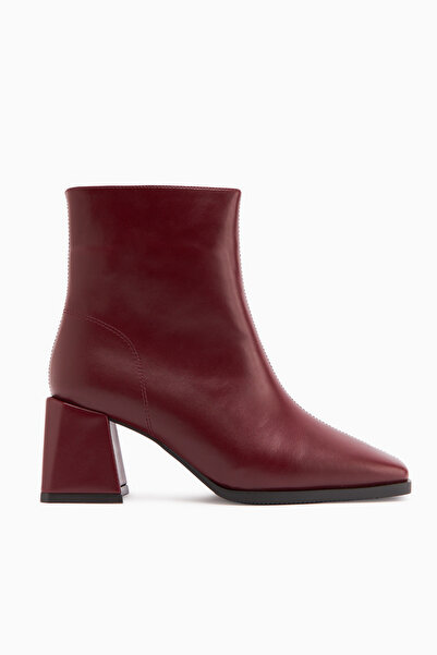 Limoya Margot Genuine Leather Burgundy Blunt Toe Heeled Women's Boots
