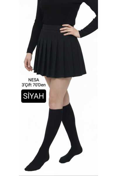 NESA 3'ÇİFT KALIN 70'DEN KADIN DİZALTI PANTOLON ÇORABI TÜL ÇORAP- 500*SİYAH