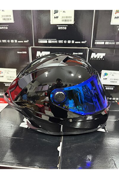 MT Braker sv parlak siyah kask mavi vizörlü (+1 şeffaf vizörlü)