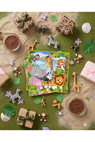 Evabrite Safari Themed Birthday Napkin - Pack of 20 - 33X33 cm Party Presenta...