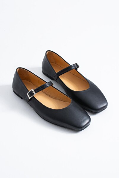 Moda Pie Γυναικείες μπαλαρίνες Blumest Flat με Κασκόλ από Γνήσιο Δέρμα Μαύρο ...