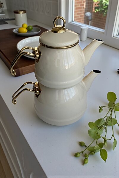 Dore Voir Emaye Gold Kulplu Çaydanlık-Krem Renkli 1,4L/2,5L