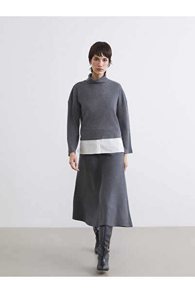 LC Waikiki Anthracite Elastic Waist A-Line Knit Skirt