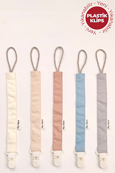 MyVera Krem-Bej-Vizon-İndigo-Gri - Plastik Klipsli Emzik Askısı Seti - 5'li E...