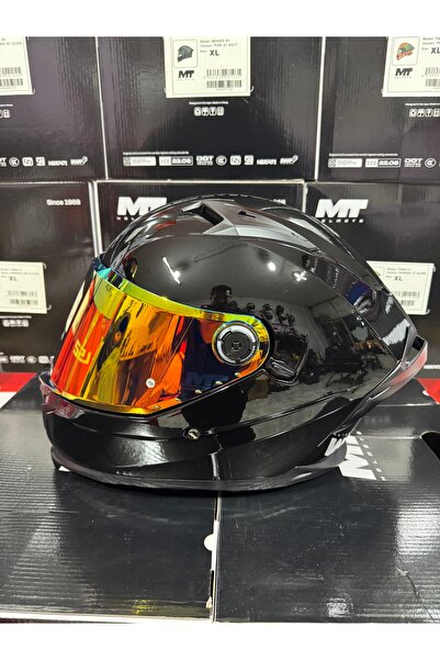 MT Braker sv solid a1 parlak siyah kask turuncu vizör(+1 şeffaf vizör)