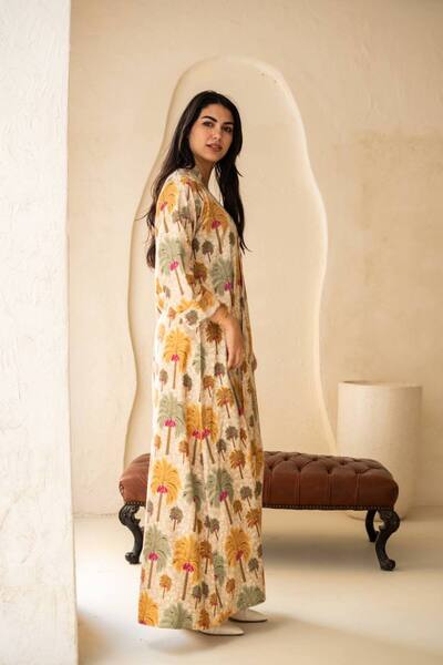 AFandina جلابية طويلة بنقشة مميزة بذوق هادئة SM -67