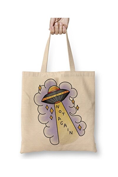 Toyaso Not Again Ufo Space Astronaut White Cloth Bag Long Handle Shopping Bag...