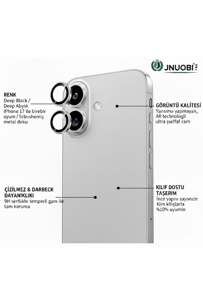JNUOBI iPhone 17 Uyumlu Crystal-Clear Safir Cam Kamera Lens Koruyucu (2'lü Set)