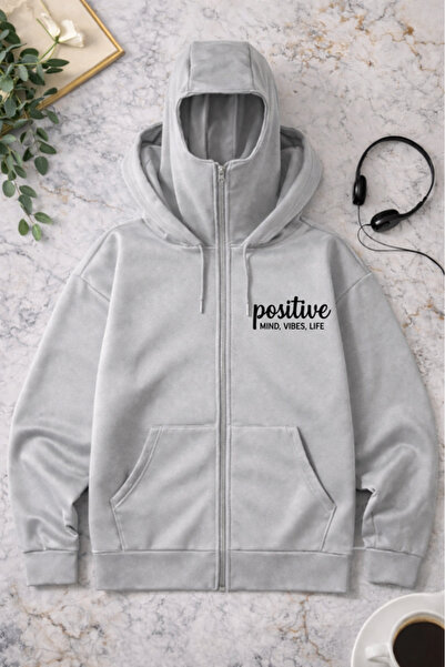 Pink Sky Unisex Positive Printed Zippered Hooded Sweatshirt